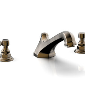 Phylrich HEX TRADITIONAL Deck Tub Set – White Marble Lever Handles 500-42 – Antique Brass