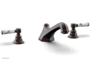 Phylrich HEX TRADITIONAL Deck Tub Set - White Marble Lever Handles 500-42 - Weathered Copper