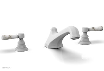 Phylrich HEX TRADITIONAL Deck Tub Set - White Marble Lever Handles 500-42 - Satin White