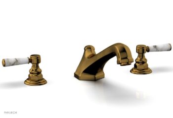 Phylrich HEX TRADITIONAL Deck Tub Set - White Marble Lever Handles 500-42 - French Brass