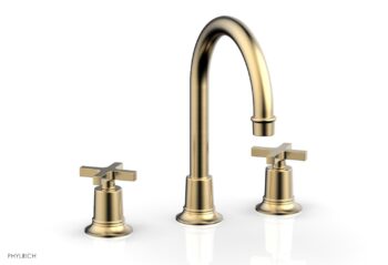 Phylrich HEX MODERN Widespread Faucet with Cross Handles 501-03 - Satin Brass