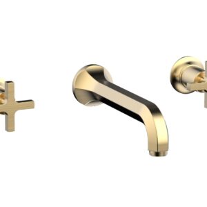Phylrich HEX MODERN Wall Lavatory Set – Cross Handles 501-11 – Satin Brass