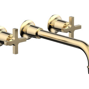 Phylrich HEX MODERN Wall Lavatory Set 10″ Spout – Cross Handles 501-13-10 – Satin Brass