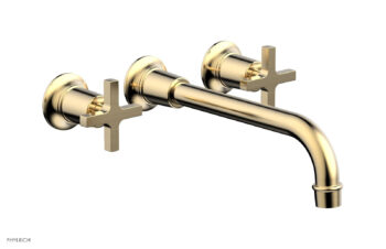 Phylrich HEX MODERN Wall Lavatory Set 10" Spout - Cross Handles 501-13-10 - Satin Brass