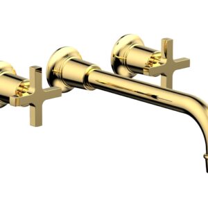 Phylrich HEX MODERN Wall Lavatory Set 10″ Spout – Cross Handles 501-13-10 – Polished Gold