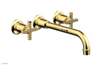 Phylrich HEX MODERN Wall Lavatory Set 10" Spout - Cross Handles 501-13-10 - Polished Gold
