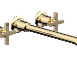 Phylrich HEX MODERN Wall Lavatory Set 12″ Spout – Cross Handles 501-13-12 – Satin Brass