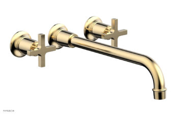 Phylrich HEX MODERN Wall Lavatory Set 12" Spout - Cross Handles 501-13-12 - Satin Brass