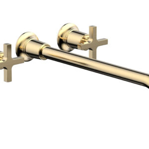Phylrich HEX MODERN Wall Lavatory Set 14″ Spout – Cross Handles 501-13-14 – Satin Brass