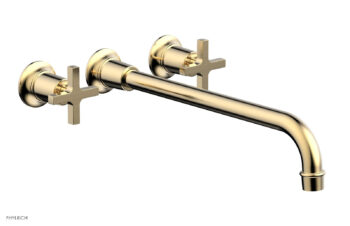 Phylrich HEX MODERN Wall Lavatory Set 14" Spout - Cross Handles 501-13-14 - Satin Brass
