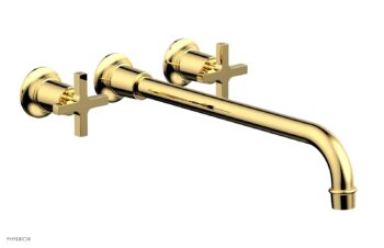 Phylrich HEX MODERN Wall Lavatory Set 14" Spout - Cross Handles 501-13-14 - Polished Gold