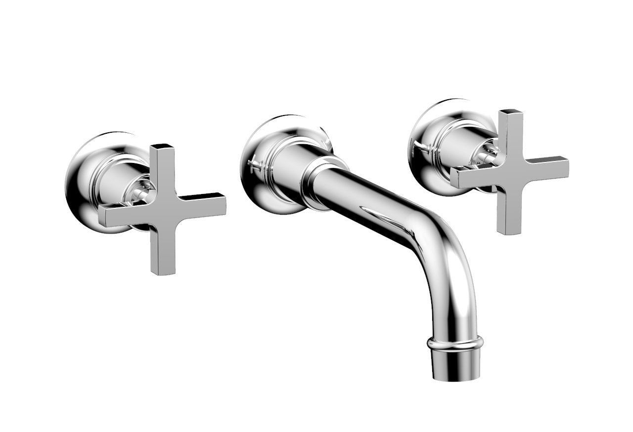 Phylrich HEX MODERN Wall Lavatory Set 8 1/4" Spout - Cross Handles 501-13 - Polished Chrome