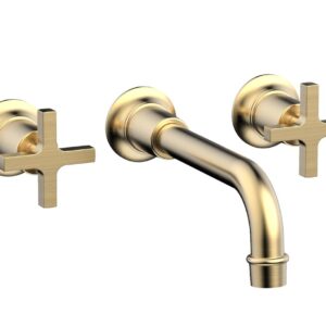 Phylrich HEX MODERN Wall Lavatory Set 8 1/4″ Spout – Cross Handles 501-13 – Satin Brass