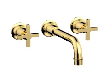 Phylrich HEX MODERN Wall Lavatory Set 8 1/4" Spout - Cross Handles 501-13 - Polished Gold