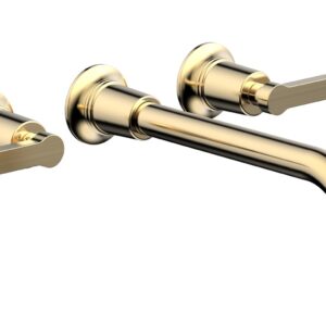 Phylrich HEX MODERN Wall Lavatory Set 10″ Spout – Lever Handles 501-14-10 – Satin Brass