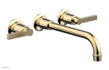 Phylrich HEX MODERN Wall Lavatory Set 10" Spout - Lever Handles 501-14-10 - Satin Brass