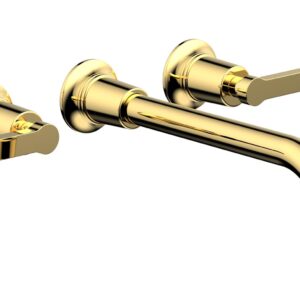 Phylrich HEX MODERN Wall Lavatory Set 10″ Spout – Lever Handles 501-14-10 – Polished Gold