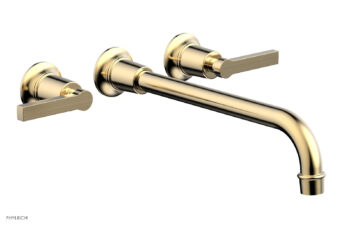 Phylrich HEX MODERN Wall Lavatory Set 12" Spout - Lever Handles 501-14-12 - Satin Brass