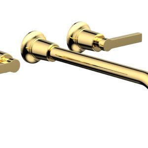 Phylrich HEX MODERN Wall Lavatory Set 12″ Spout – Lever Handles 501-14-12 – Polished Gold