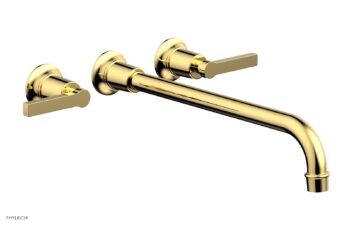 Phylrich HEX MODERN Wall Lavatory Set 14" Spout - Lever Handles 501-14-14 - Polished Gold