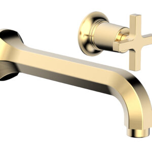 Phylrich HEX MODERN Single Handle Wall Lavatory Set – Cross Handle 501-15 – Satin Brass