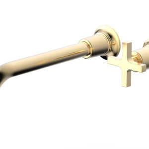 Phylrich HEX MODERN 10″ Single Handle Wall Lavatory Set – Cross Handle 501-17-10 – Satin Brass