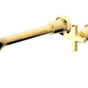 Phylrich HEX MODERN 10″ Single Handle Wall Lavatory Set – Cross Handle 501-17-10 – Polished Gold