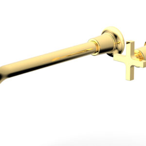 Phylrich HEX MODERN 12″ Single Handle Wall Lavatory Set – Cross Handle 501-17-12 – Polished Gold