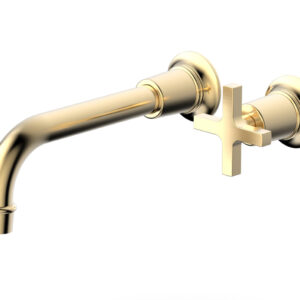 Phylrich HEX MODERN Single Handle Wall Lavatory Set – Cross Handle 501-17 – Satin Brass