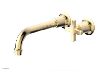 Phylrich HEX MODERN Single Handle Wall Lavatory Set - Cross Handle 501-17 - Satin Brass