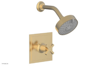 Phylrich HEX MODERN Pressure Balance Shower Set - Cross Handle 501-21 - Satin Brass