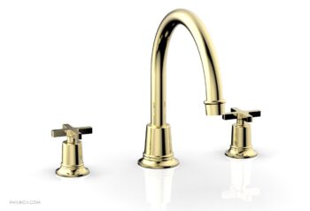 Phylrich HEX MODERN Deck Tub Set - Cross Handles 501-42 - Polished Brass