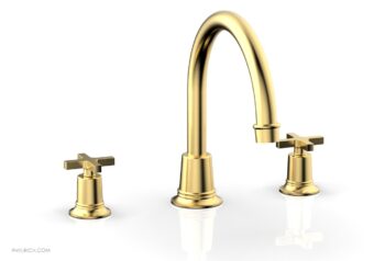 Phylrich HEX MODERN Deck Tub Set - Cross Handles 501-42 - Satin Gold