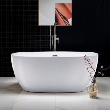 59'' Acrylic Freestanding Bathtub Contemporary Soaking Tub With Brushed Nickel Overflow And Drain,White Tub