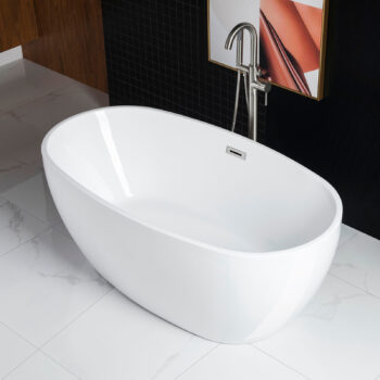 59'' Acrylic Freestanding Bathtub Contemporary Soaking Tub With Brushed Nickel Overflow And Drain,White Tub - Image 3