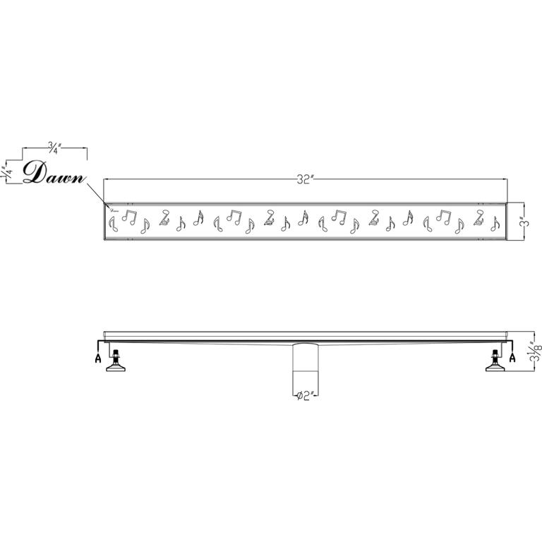 Dawn® Seine River Series - Linear Shower Drain 32"L In Polished satin - Image 2
