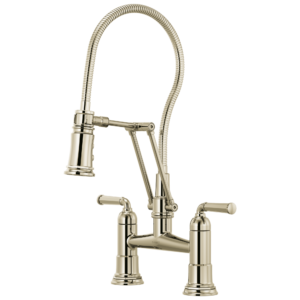 Brizo Rook®: Articulating Bridge Faucet with Finished Hose In Polished Nickel