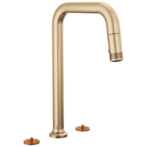 Brizo Kintsu®: Widespread Pull-Down Faucet with Square Spout – Less Handles In Lumicoat® Luxe Gold
