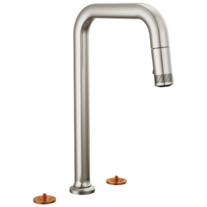 Brizo Kintsu®: Widespread Pull-Down Faucet with Square Spout – Less Handles In Lumicoat® Stainless
