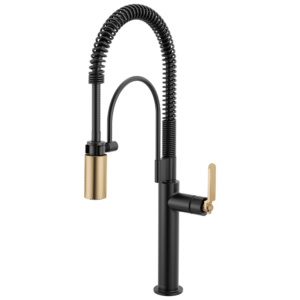 Brizo Litze®: Semi-Professional Kitchen Faucet – Industrial Handle In Matte Black / Luxe Gold