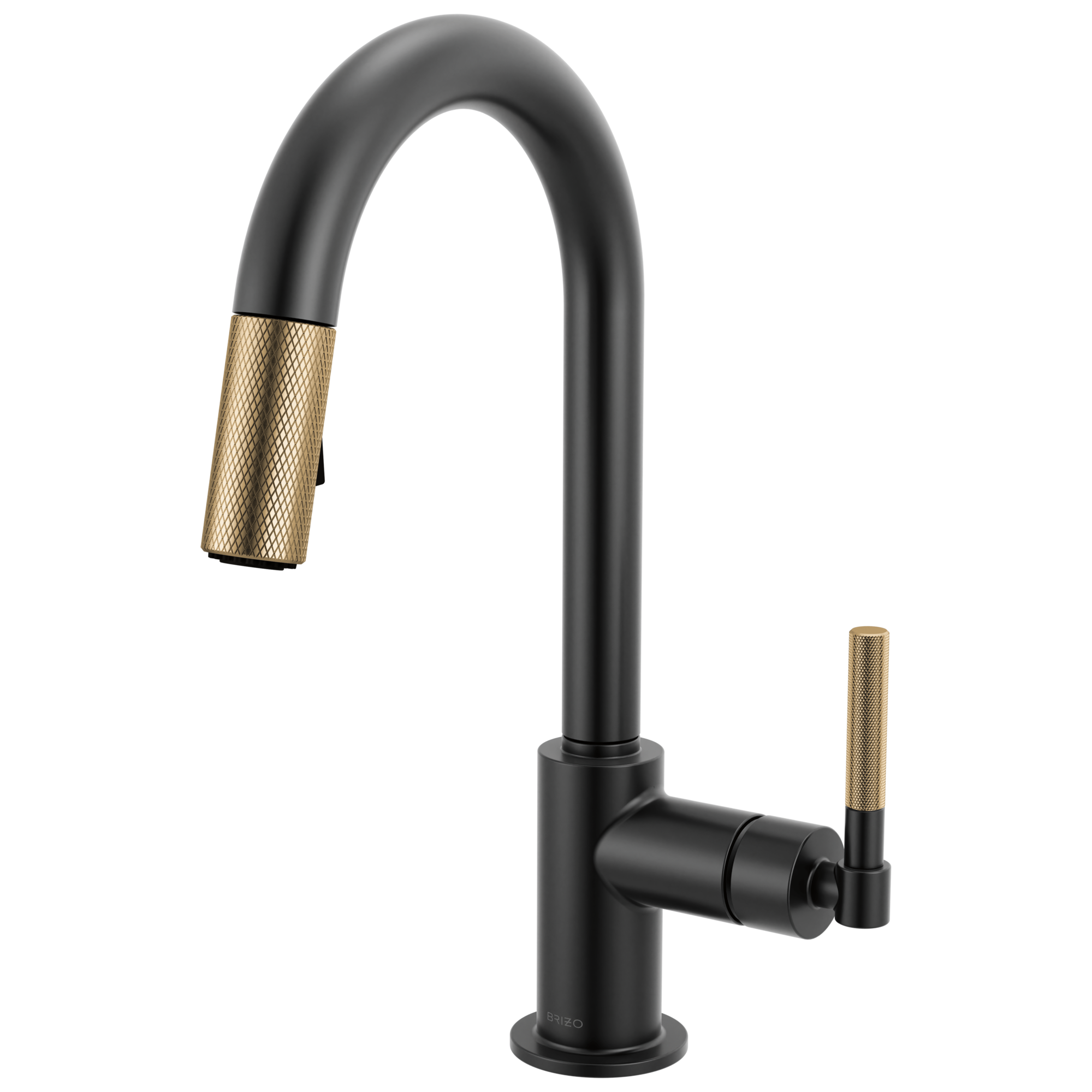 Brizo Litze®: Pull-Down Prep Faucet with Arc Spout - Knurled Handle In Matte Black / Luxe Gold