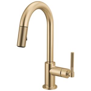 Brizo Litze®: Pull-Down Prep Faucet with Arc Spout – Knurled Handle In Luxe Gold