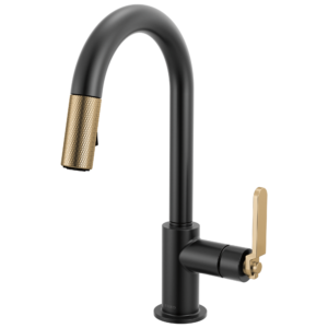 Brizo Litze®: Pull-Down Prep Faucet with Arc Spout – Industrial Handle In Matte Black / Luxe Gold