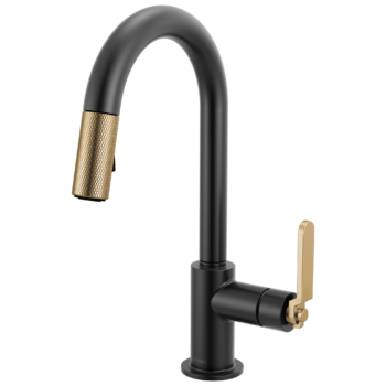 Brizo Litze®: Pull-Down Prep Faucet with Arc Spout - Industrial Handle In Matte Black / Luxe Gold