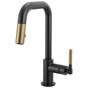 Brizo Litze®: Pull-Down Prep Faucet with Square Spout – Knurled Handle In Matte Black / Luxe Gold