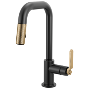 Brizo Litze®: Pull-Down Prep Faucet with Square Spout – Industrial Handle In Matte Black / Luxe Gold