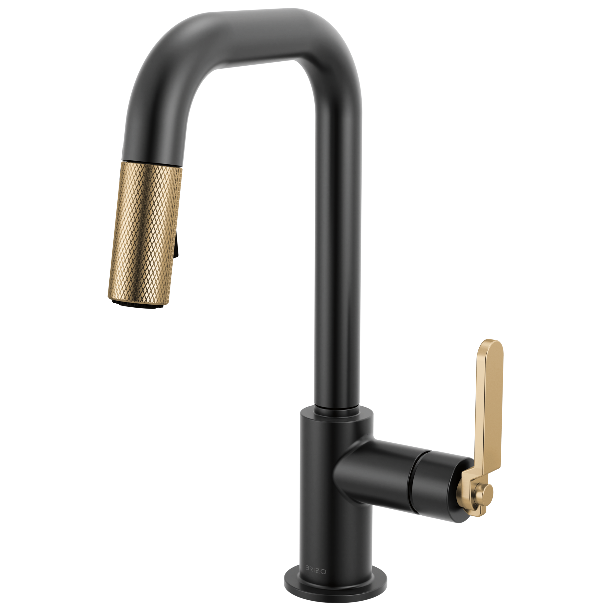 Brizo Litze®: Pull-Down Prep Faucet with Square Spout - Industrial Handle In Matte Black / Luxe Gold
