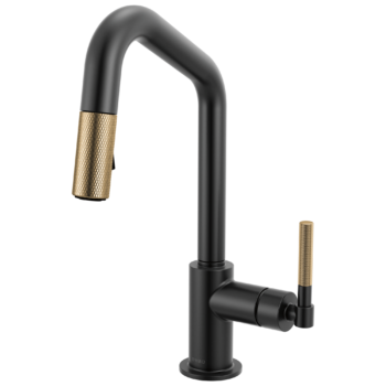 Brizo Litze®: Pull-Down Prep Faucet with Angle Spout - Knurled Handle In Matte Black / Luxe Gold