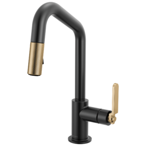 Brizo Litze®: Pull-Down Prep Faucet with Angle Spout – Industrial Handle In Matte Black / Luxe Gold