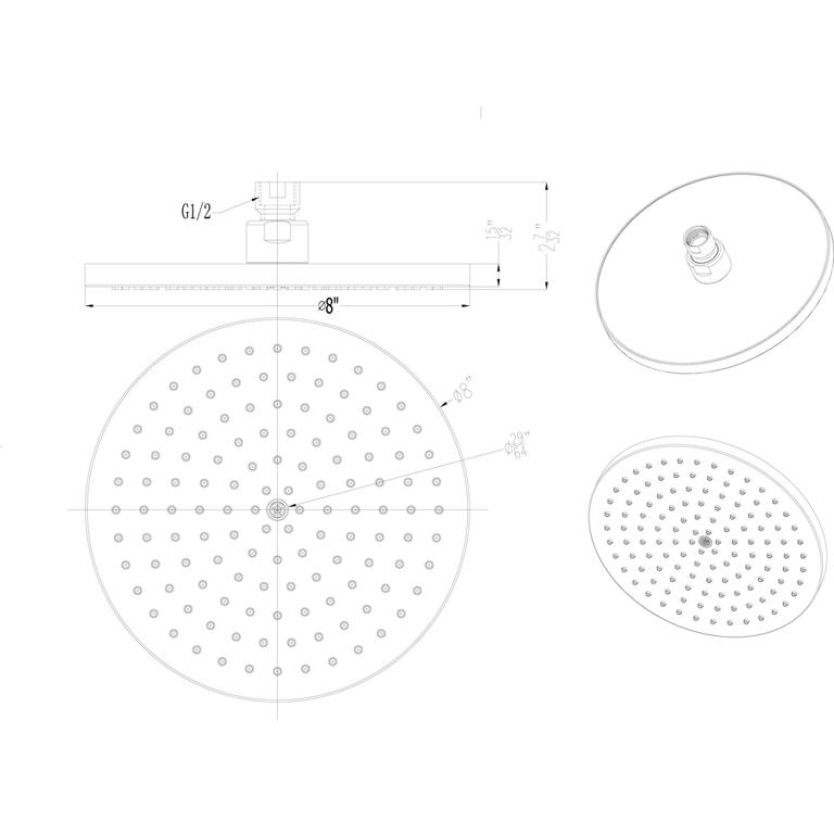 Dawn® Single Function 8" Round Rain Showerhead, Brushed Nickel - Image 2